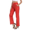 thumbnail image 4 of HDE Women's Pull On Faux Leather Kick Flare Pants with Pockets Red - L, 4 of 7