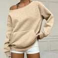 thumbnail image 2 of Mohiass Womens Off the Shoulder Sweatshirt Oversized Long Sleeve Tops Trendy Cute Loose Plain Fall Hoodie with Pocket Khaki S, 2 of 7
