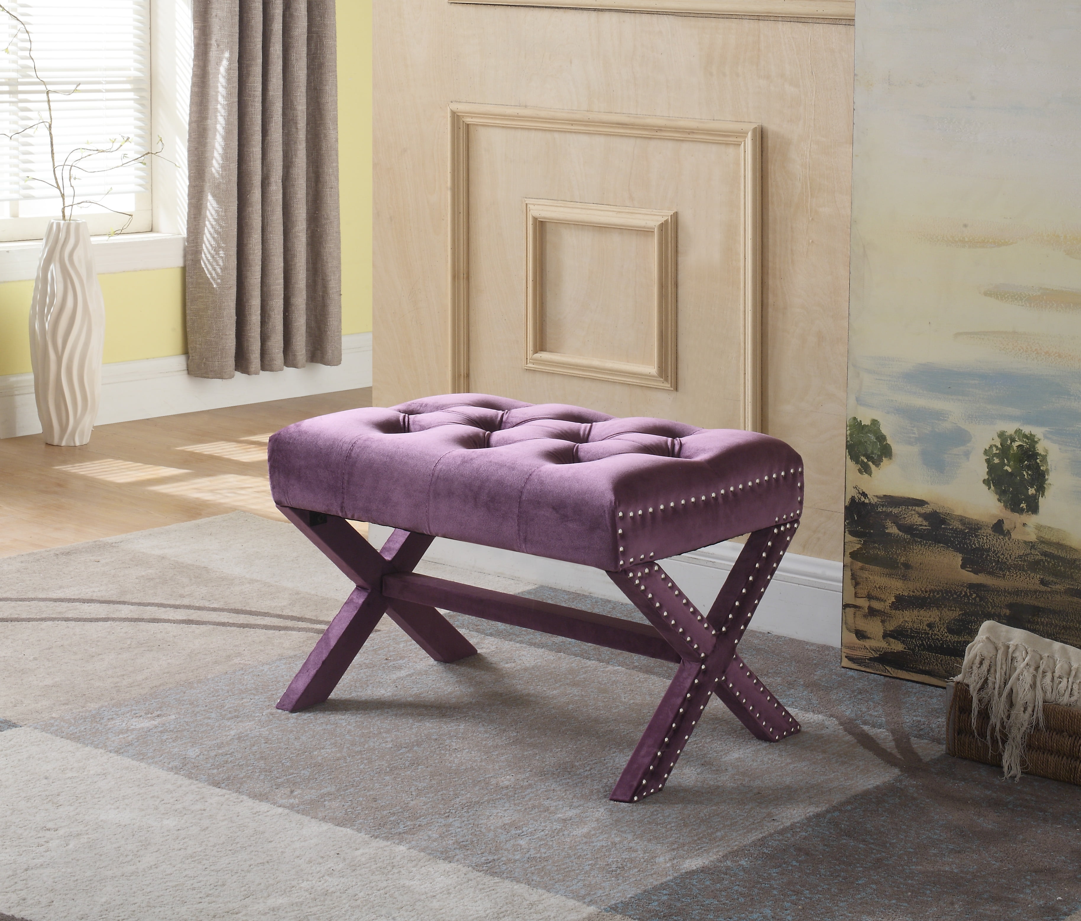 Chic Home Mia Neo Traditional Tufted Velvet XLeg Ottoman