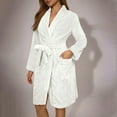 thumbnail image 2 of Women's Solid Color Long Sleeve Plush Bathrobe - Winter Warm Homewear, White, XXL, 2 of 5