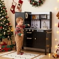 thumbnail image 5 of TLSUNNY Kids Pretend Play Kitchen, Wooden Cooking Playset with Light & Sound, Removable Sink, Phone & Water Dispenser, Learning Gift for 3+, Black, 5 of 10