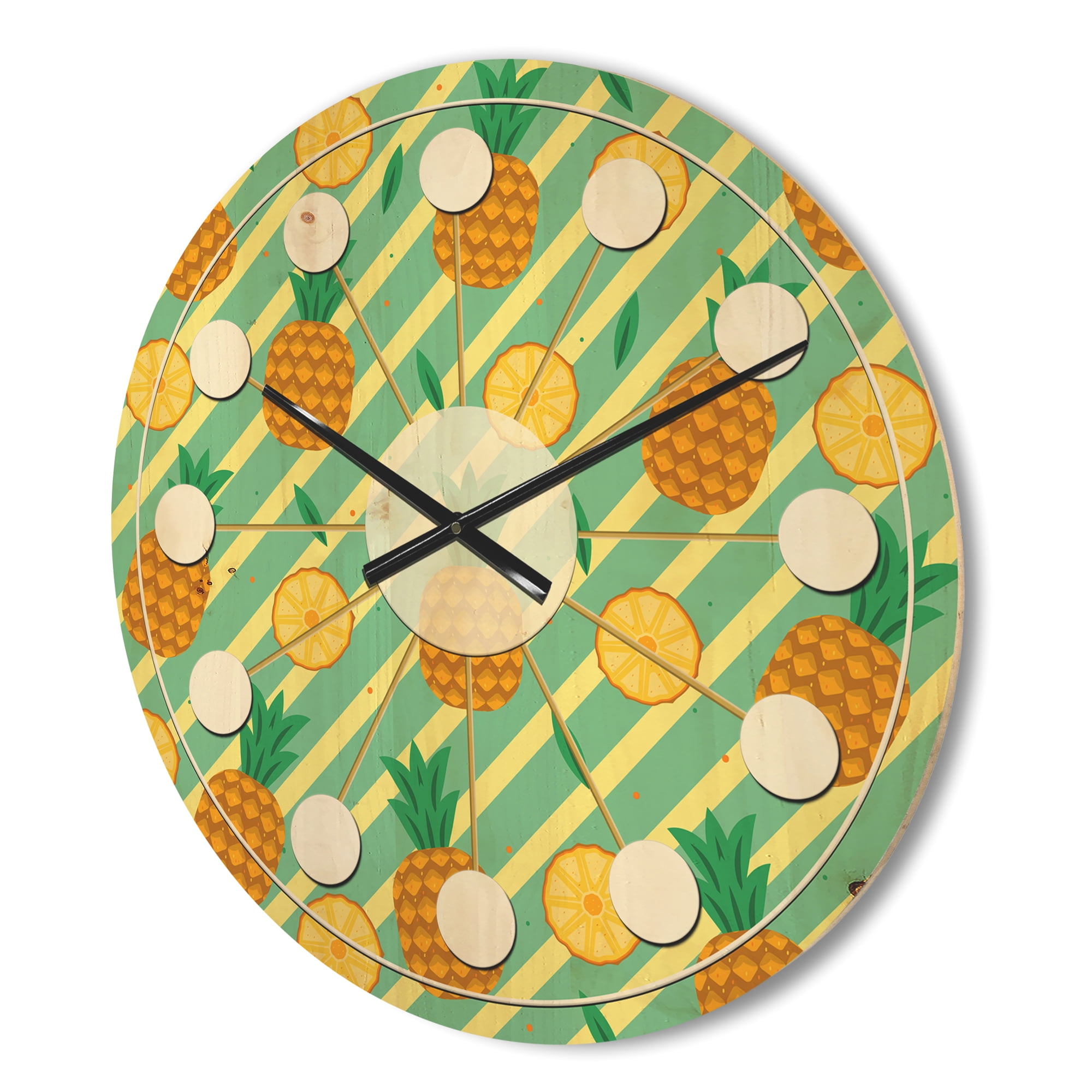 Designart 'Pineapple Summer Bliss Retro I' Mid-Century Modern Wood Wall Clock