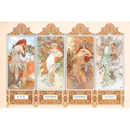 Alphonse Mucha Four Seasons Series Alphonse Mucha Art Nouveau Art Prints Mucha Print Art Nouveau Decor Vintage Advertisements Art Poster Ornamental Design Mucha Cool Wall Art Print Poster 16x24