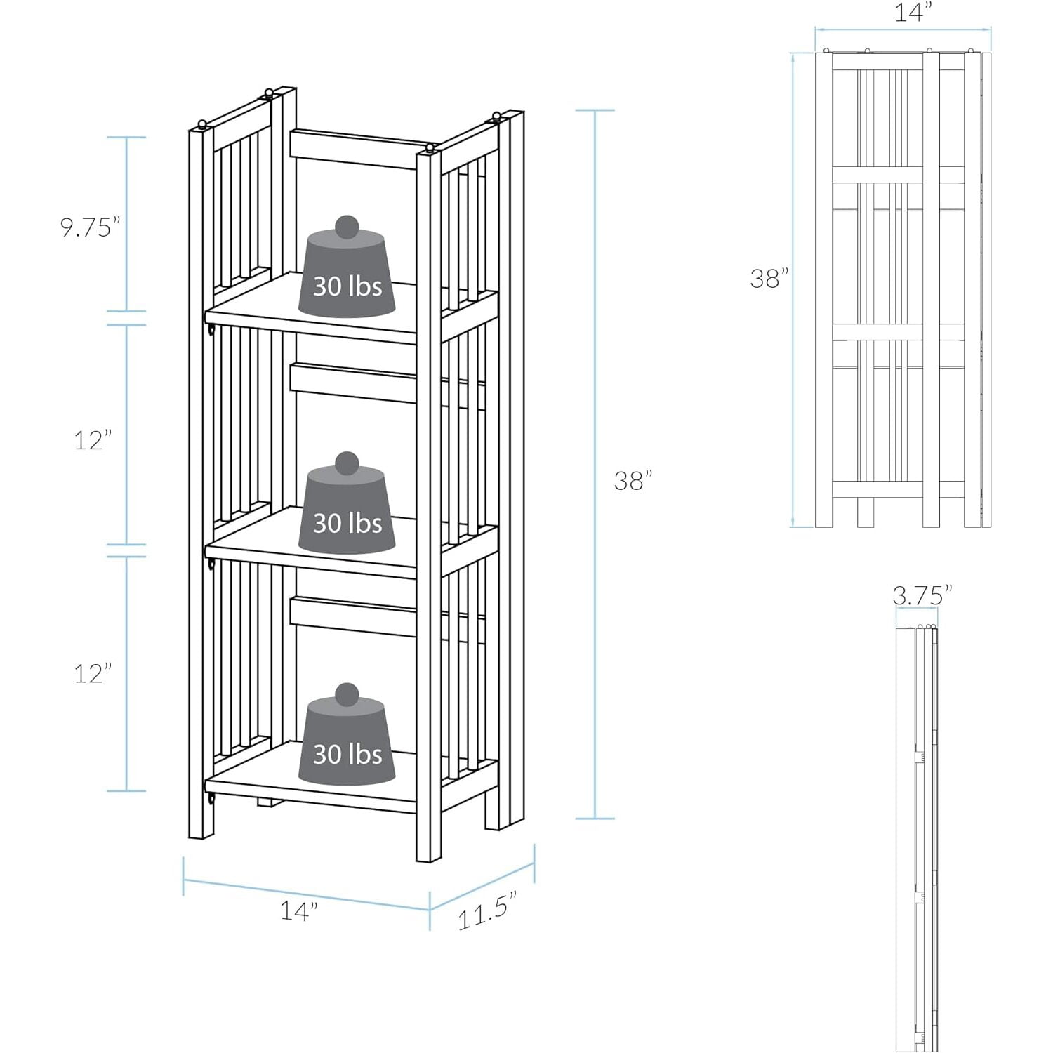 HomeStock 3-Shelf Stackable Folding Office Wood Furniture Bookcase, Contemporary Home and Office Furniture, Sturdy Wooden Shelving Storage-Color:White,Size:14 inch