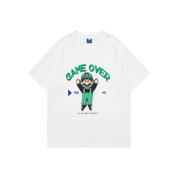 Pixel Super Mario estilo Harajuku camiseta Streetwear manga corta parejas moda Cool cuello redondo verano Tops zhangmengya LED