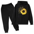 thumbnail image 2 of Fesfesfes Boy and Girls 2 Piece Outfits Fashion Girls And Boy Children Casual Long Sleeve Sunflower Print Tops Long Sleeve Hooded Set, 2 of 3