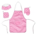 thumbnail image 1 of 1Set Child Chef Apron And Glove Hat Pink Polyester Waterproof Oil Resistant Easy to Clean for Girls, 1 of 8