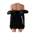 thumbnail image 3 of Qiylii Women Hepburn Velvet Dress Strapless Puff Long Sleeve Glove Mini Dress Bodycon Dress, 3 of 8