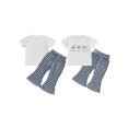 thumbnail image 2 of Rovasas Baby Girl Western Outfits Short Sleeve Tops + Plaid Flare Pants, 2 of 9