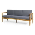 thumbnail image 5 of GDF Studio Plumb Outdoor Acacia Wood 3 Seater Sofa with Cushions, Teak and Dark Gray, 5 of 7