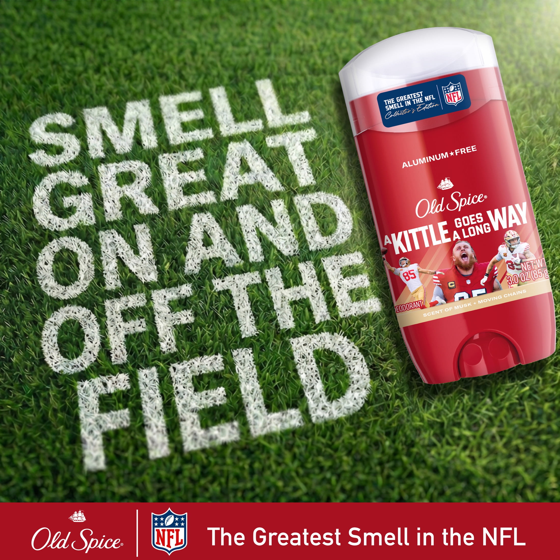 Old Spice Deodorant for Men, Aluminum Free, NFL Collection, George Kittle, Scent of Musk + Moving Chains, 3.0 oz
