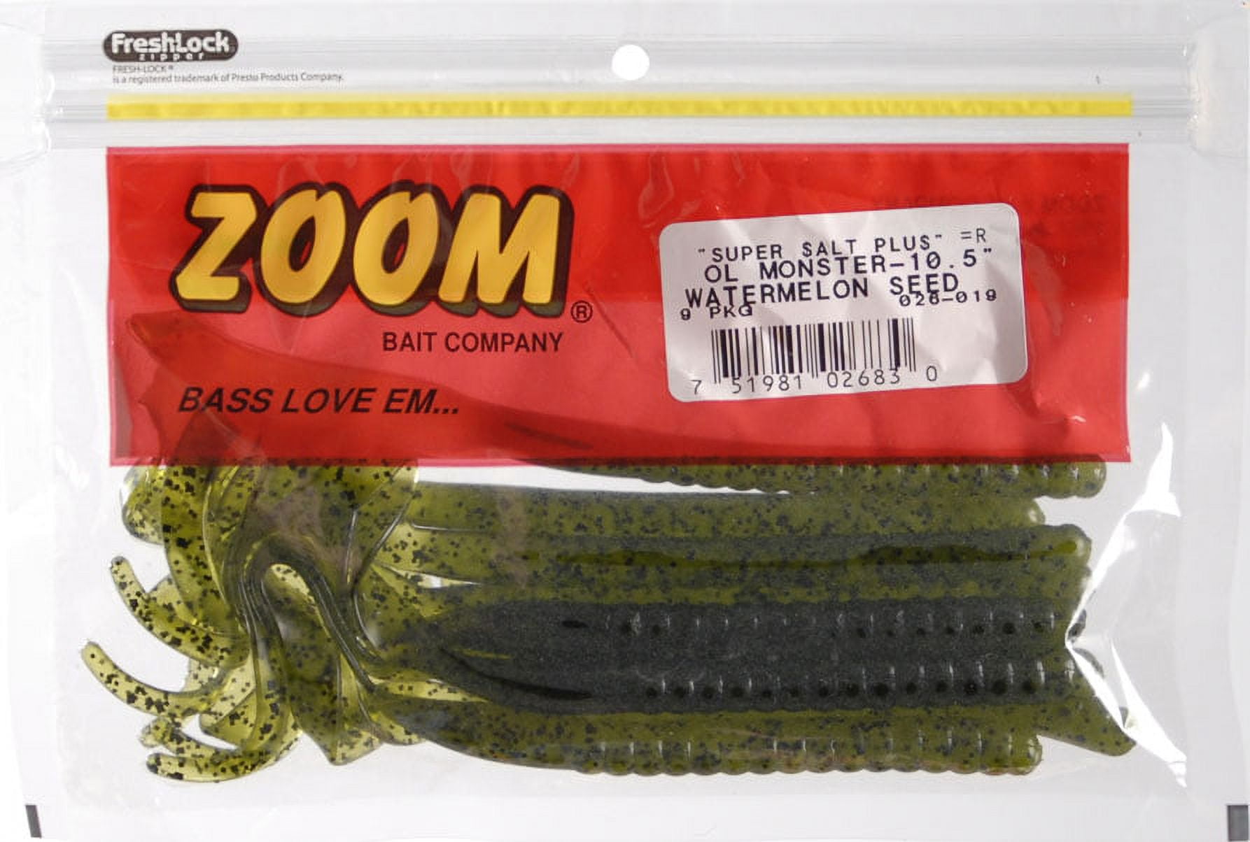 Zoom Ol' Monster Worm Freshwater Fishing Soft Bait, Plum Apple, 10 1/2,  9-pack 