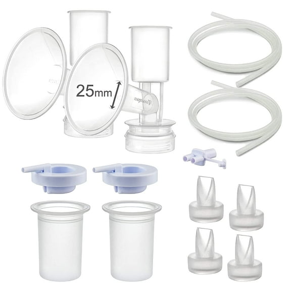 Maymom Pump Parts Compatible with Ameda Purely Yours Pumps Mya Joy; Incl. Silicone Membrane, Duckbill, Tubing, Flange; Replaces Ameda Spare Parts Kit (Flange 25 mm)