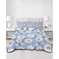 thumbnail image 3 of Blue Daisy Summer Quilt Set Full Size, Soft Microfiber Quilted Bedding Set with 2 Pillow Shams, Spring Floral Summer Botanical Watercolor Lightweight All Season Bedspread Coverlet for Bedroom 78"x90", 3 of 6