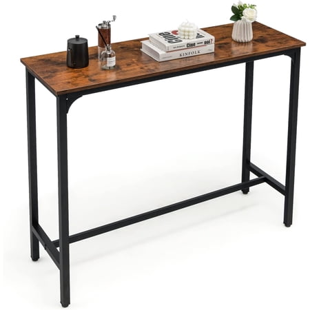 48" Narrow Console Table, Rectangular Kitchen Dining Tables w/Steel Frame, Adjustable Feet, Pub Counter Height Tables, Sofa Side Table for Entryway, Hallway, Entrance