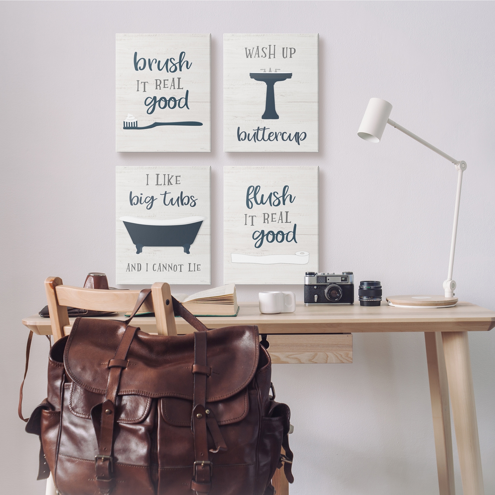 Stupell Indtries Bathroom Rules Humor Good Hygiene Puns Blue Grey,16 x 20,Design by Natalie Carpentieri