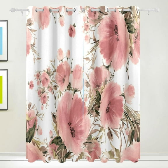 Coolnut Pink Flowers Floral Bouquet Blackout Curtain for Bedroom, 2 Panels Thermal Insulated Blackout Drapes Long Darkening Curtains with Grommets,55"x 72"