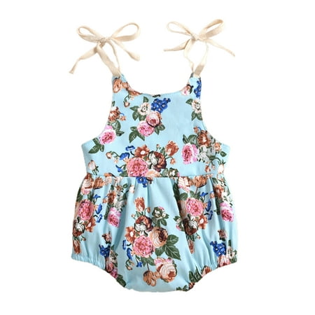 

IZhansean Newborn Infant Baby Girls Summer Clothes Sleeveless Starp Floral Romper Jumpsuit One Piece Bodysuit Outfits Blue 6-12 Months