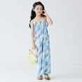 thumbnail image 4 of Pandaie 5-14Y Girls Sleeveless Jumpsuit Kids Casual Wide Leg Summer Beach Rompers Spaghetti Strap Overalls Outfits Clothes Blue, 4 of 8