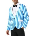 thumbnail image 4 of INSPIRE CHIC Striped Blazer for Men's Single Breasted Contrast Color Business Suit Jacket L Blue White, 4 of 5