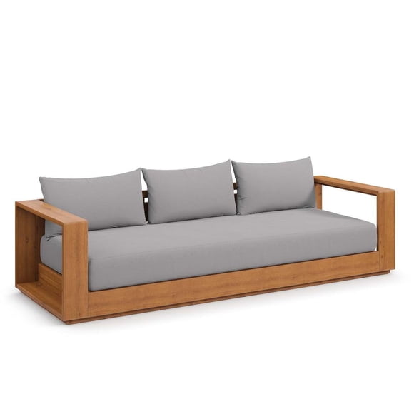 Modway Tahoe Acacia Outdoor Patio Furniture Sofa, Light Gray