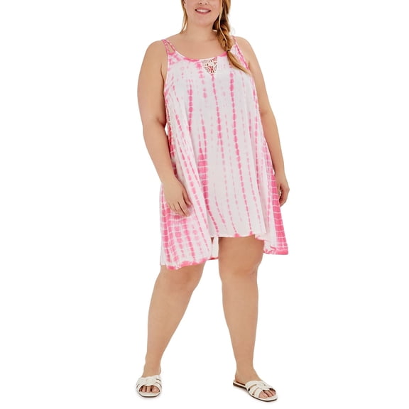 Raviya Women's Plus Tie-Dyed Dress Swimsuit Cover-Up Pink 1X
