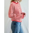 thumbnail image 5 of Women's Crew Neck Casual Cardigan Sweater Open Front Wavy Long Sleeves Cropped Knit Outerwear Red S, 5 of 8