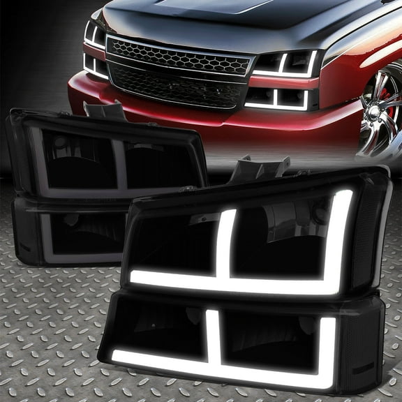 Nuvision for 03-07 Chevy Silverado Avalanche F-LED DRL Headlights Smoked/Clear
