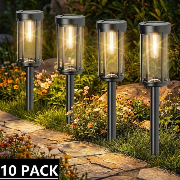 10 Pack Solar Pathway Lights Outdoor, Waterproof LED Solar Garden Lights with Warm White Glow, Dusk to Dawn Automatic Landscape Lighting for Yard, Lawn, Walkway