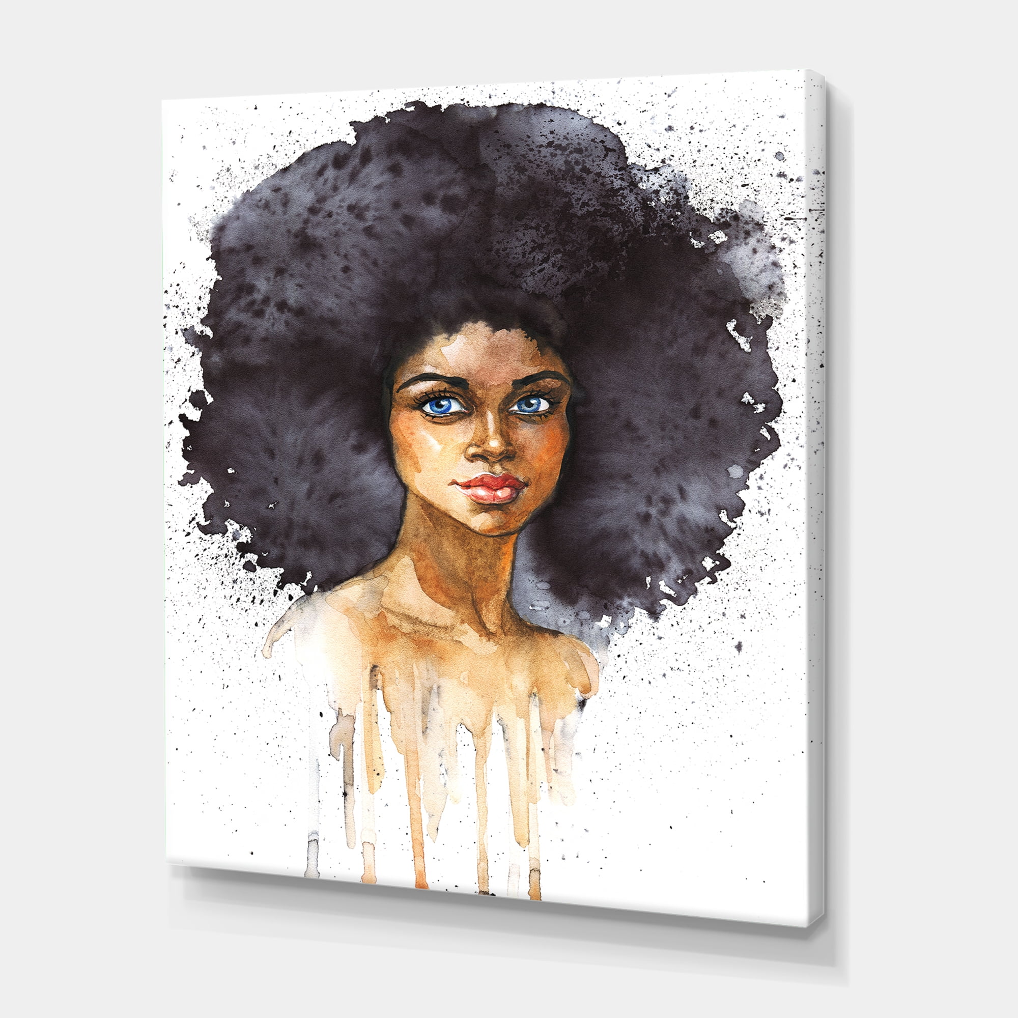 Portrait of Afro American Woman X 24 in x 32 in Painting Canvas Art Print, by Designart