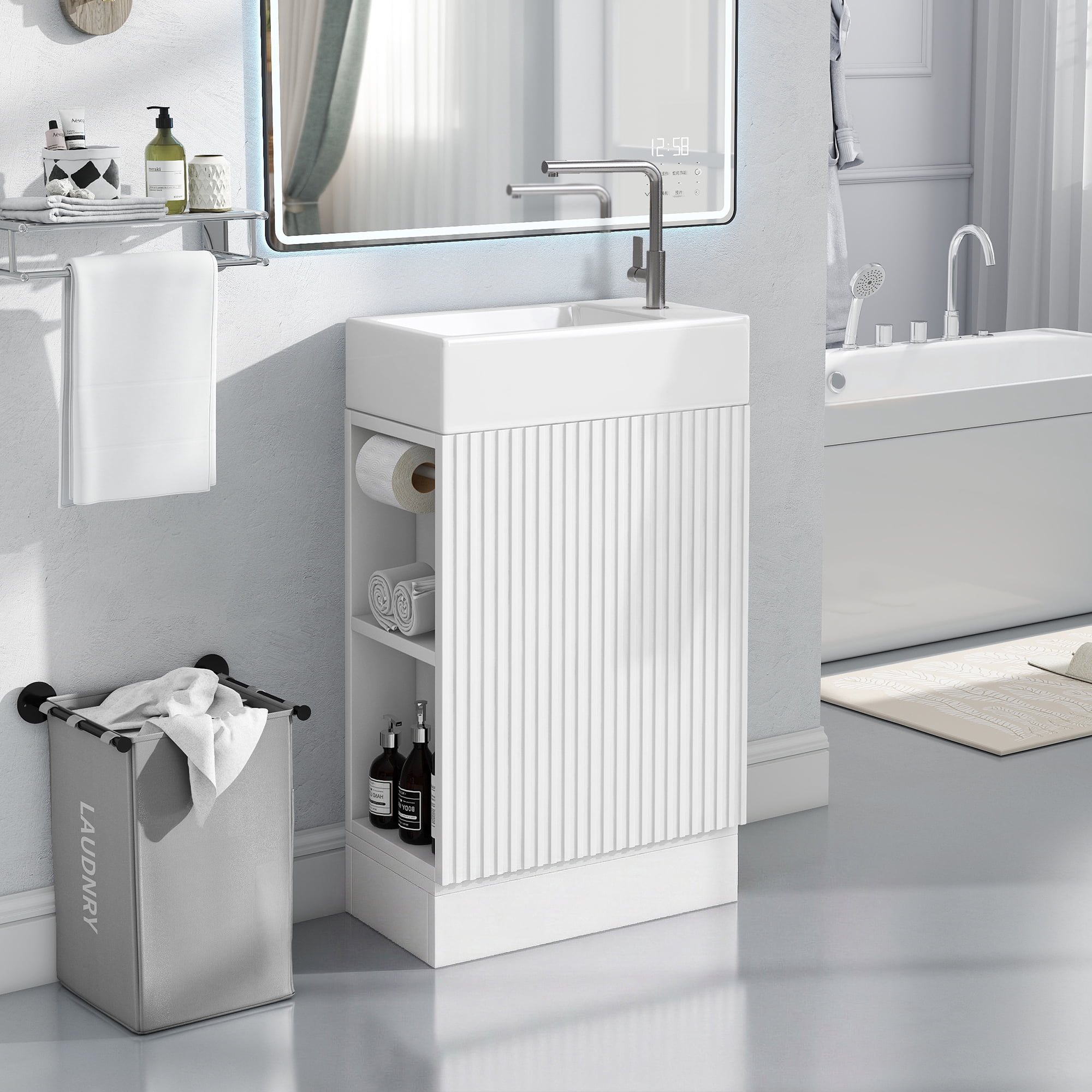 Aukfa 18.6" Bathroom Vanity with Sink Combo, Modern Storage Cabinet with Two-tier Shelves, White