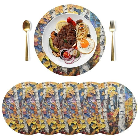 

Round Placemats Plate Mats 15 Inch Non-Slip Heat Resistant Washable PVC Set Table Decoration for Kitchen Dining Autumn Aspen Grove