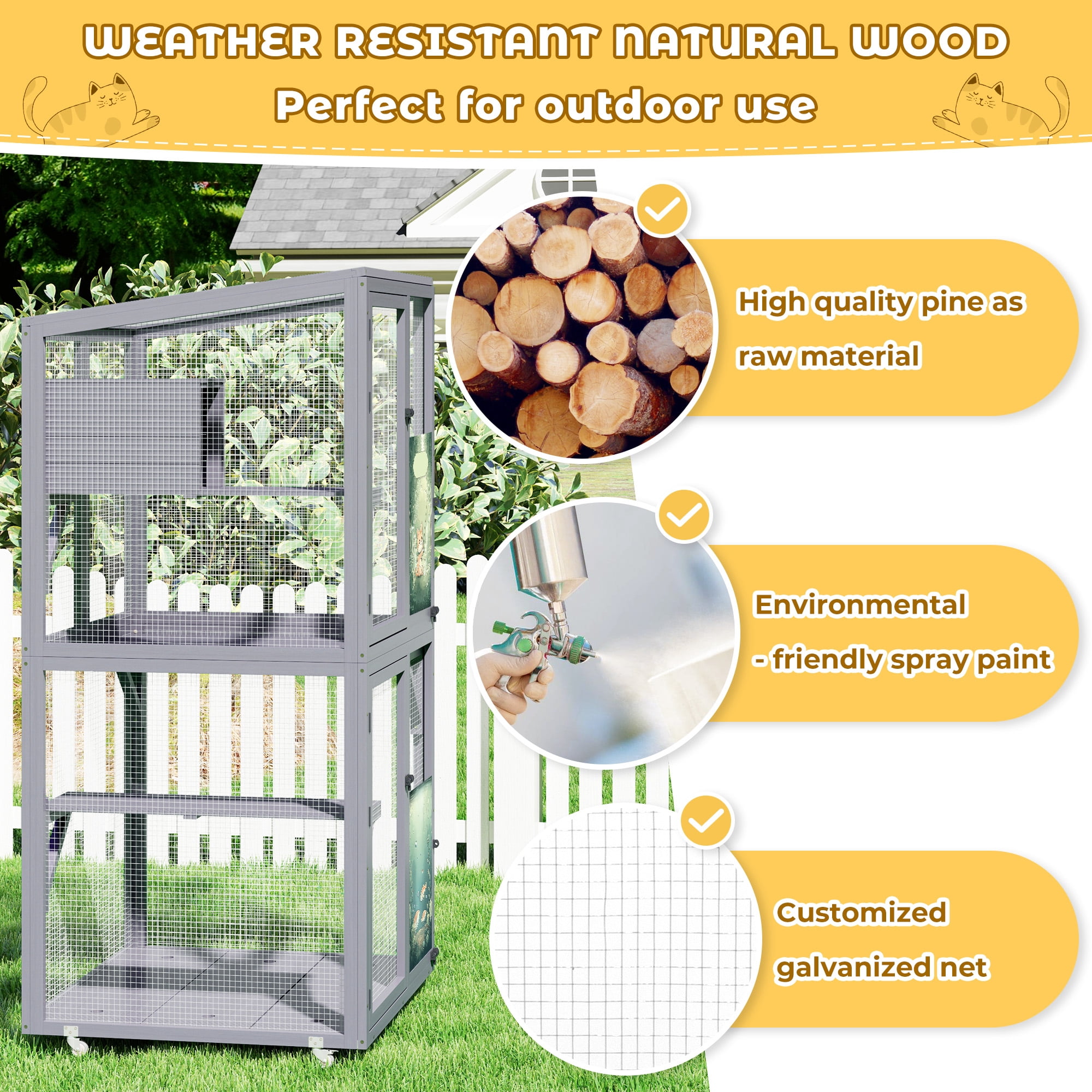 COZIWOW Catio Outdoor Cat Enclosure Window Access, Outdoor Cat House with Wheels, Cage for Cats Indoor