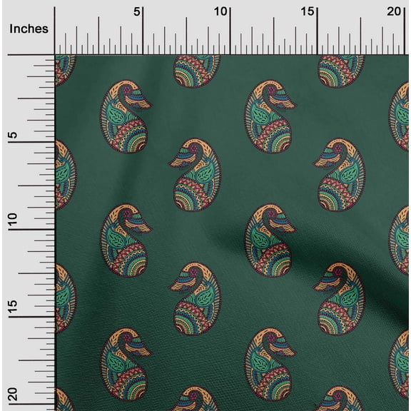 oneOone Organic Cotton Poplin Twill Fabric Paisley Block Print Sewing Fabric BTY 42 Inch Wide