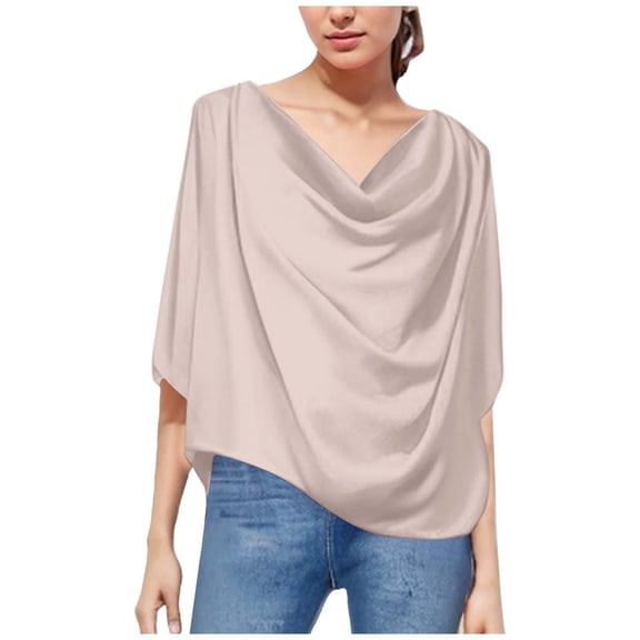 NJGRAE Cute Tops for Women Women’S Tunic Length Blouses Women's Solid Color Chiffon Blouse Loose Fit V Neck Casual Top Tee Shirt for Ladies Women’S Roll Sleeve Casual Tees Xl