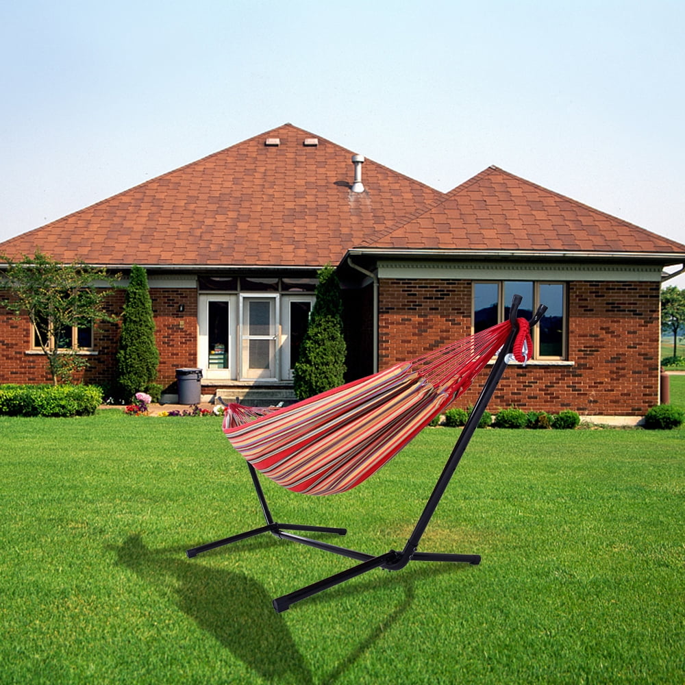 Portable Outdoor Polyester Hammock Set with Stand & Handbag 250LBS Weight Capacity Red Hammock for Camping Travel Beach Indoor Use