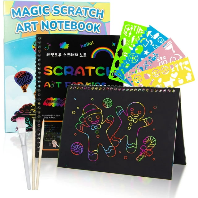 Smasiagon Juego de arte de papel para rascar para niños, paquete de 2 cuadernos de arte para rascar, regalo para niños de 3, 4, 5, 6, 7, 8, 9, 10 años, niñas, niños, cumpleaños, Halloween, Navidad, fi