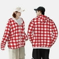 thumbnail image 6 of Sigee Red Checkboard Print UPF50+ Men's Sun Protection Hoodie Shirt SPF UV Shirt Long Sleeve Fishing Outdoor Lightweight, S-3XL, 6 of 9