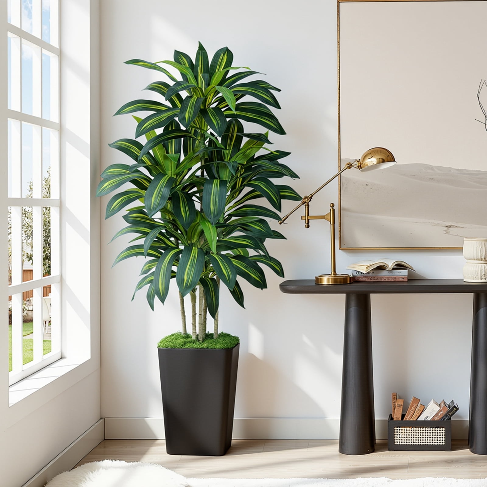Keeplush 5FT Artificial Dracaena Tree with Planter - Highly Realistic Silk Fake Tree, Adjustable Branches, Maintenance-Free Indoor Faux Plant for Home Office Decor (150cm)