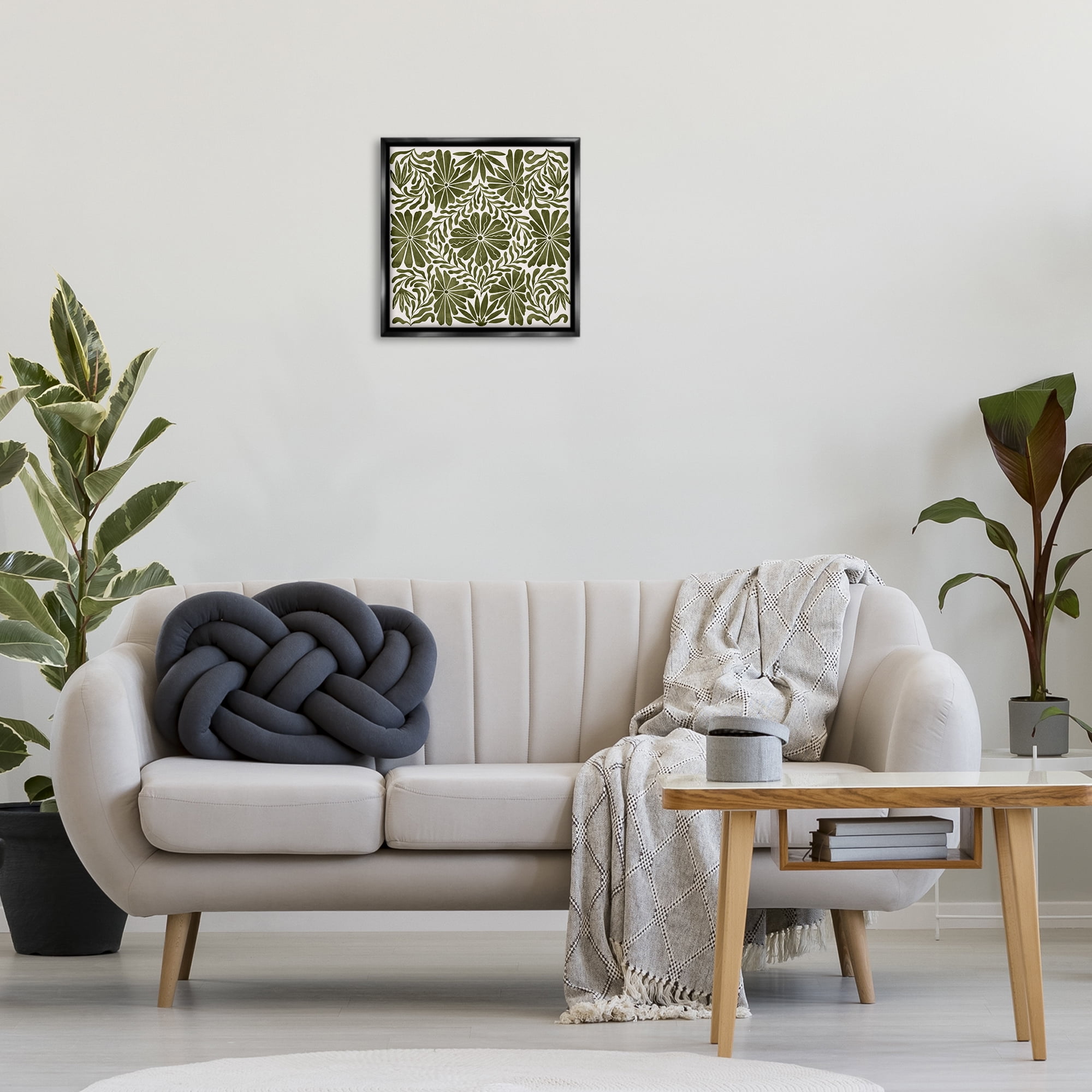 Stupell Industries Centric Circular Flowers Abstract Painting Black Floater Framed Canvas Art Print Wall Art, 18 x 18