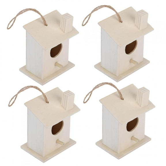 Eotvia Innovative Wooden Wild Bird House with Hanging Ropes (4 Pack)