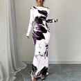 thumbnail image 2 of MORTTIC Women's Off-Shoulder Floral Print Bodycon Stretchy Party & Casual Long Sleeve Maxi Dress Purple，S, 2 of 4