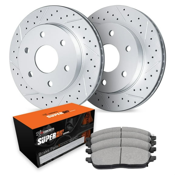 R1 Concepts Drilled and Slotted Carbon Coated Disc Brake Rotor Set with Super Duty Pads WBXN1-67006