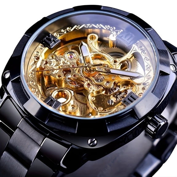 Luxury Golden Skeleton Watch - Automatic Mechanical Movement, Luminous Hands, Hollow Dial, Retro Transparent Design - Ideal Luxury Watches for Men