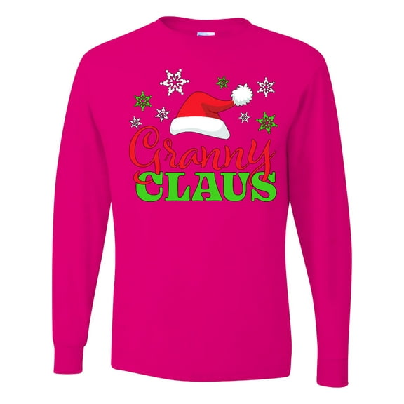 Inktastic Granny Claus with Christmas Santa Hat and Snowflakes Long Sleeve T-Shirt