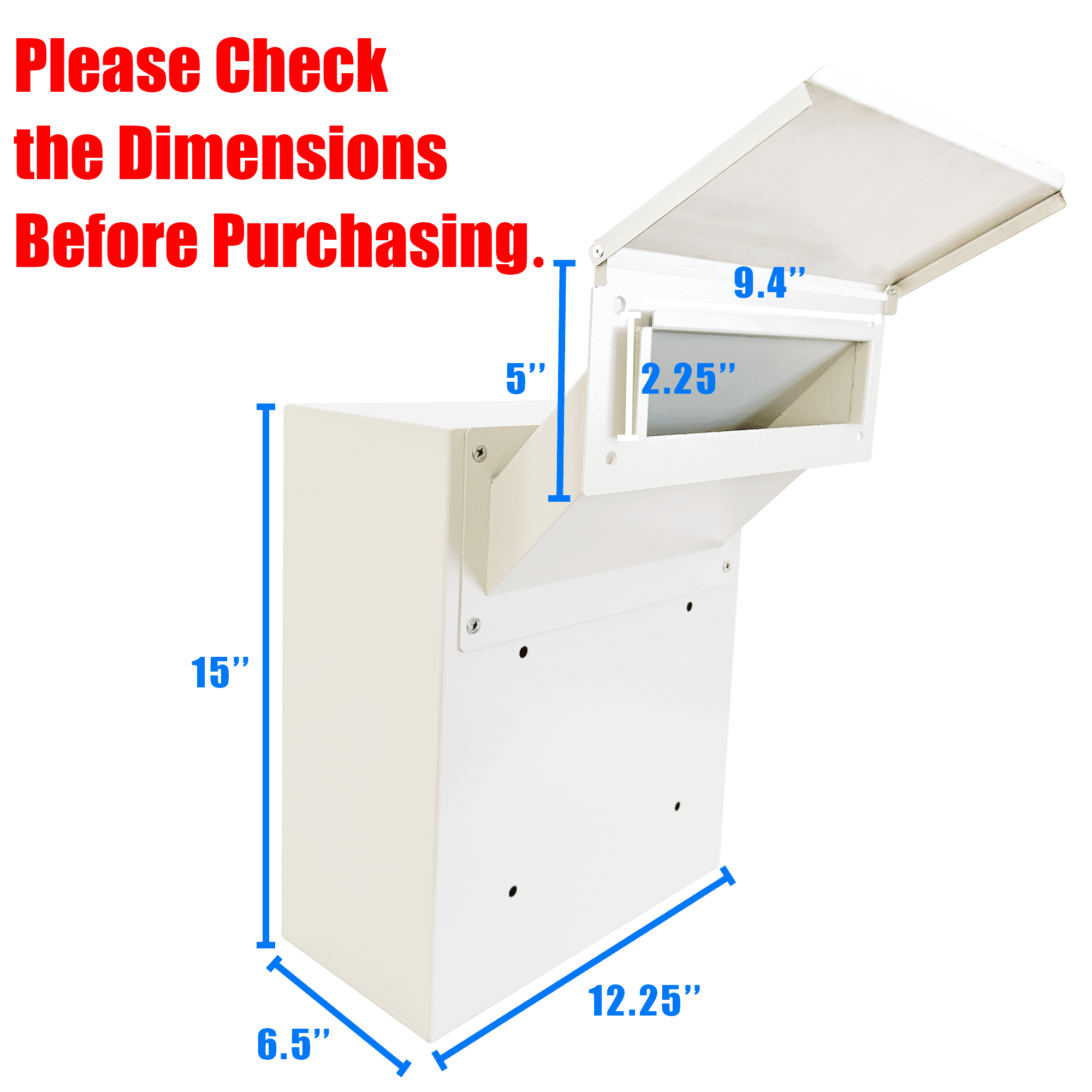 Through-The-Wall Drop Box with Rainproof Cover | Heavy Duty Through Wall Mailbox with 10-Inch Adjustable Chute | Rainproof Locking Drop Safe for Mail, Rent, Checks, Cash, and Keys, White
