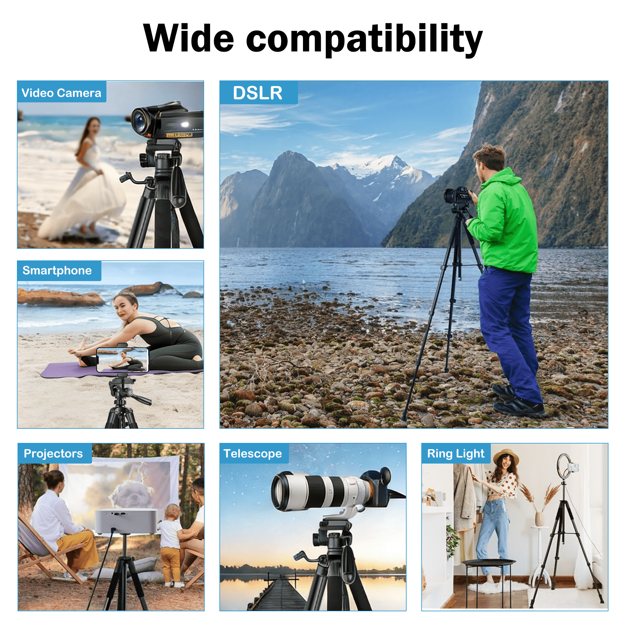 TIKBBRMG Camera Tripod, 67'' Tripod for Camera Phone Video Recording, Professional Tripod Stand with Carry Bag and Phone Holder * 3, Lightweight Travel DSLR Tripod for Smartphone Live Streaming Vlog