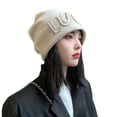 thumbnail image 2 of Yirtree Women Hat Super Soft Windproof Stretchy Solid Color with Letters Keep Warm Yarn Simple Thickened Winter Women Beanie Hat for Dating, 2 of 7