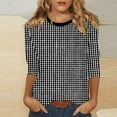 thumbnail image 2 of perfectbot Women Plaid Print Blouses 3/4 Sleeve Lightweight Crew Neck Summer Fall T-Shirts Basic Trendy ,S-5XL, 2 of 5