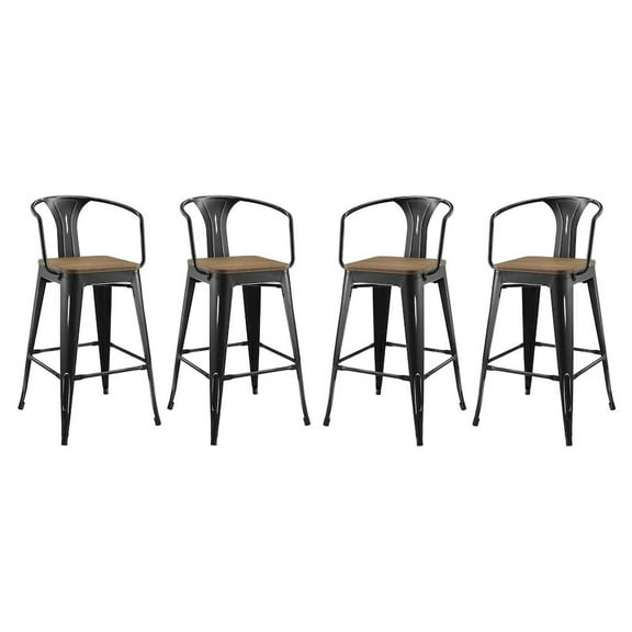 Modway Promenade Bar Stool Set of 4 in Black